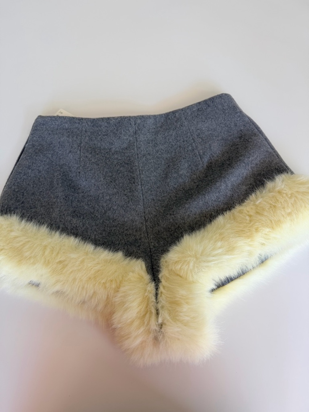 Disney Gray High-Waist Shorts with Cream Faux Fur Trim
